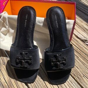 Tory Burch Black Pave Eleanor Slide Sandals